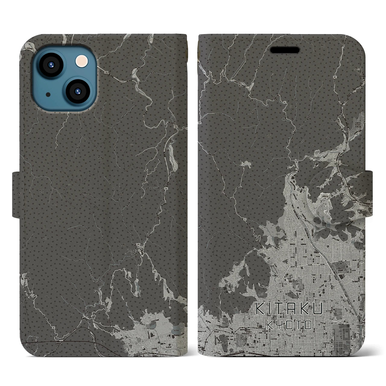 【北区(京都市)】地図柄iPhoneケース(手帳タイプ)モノトーン・iPhone 13 用
