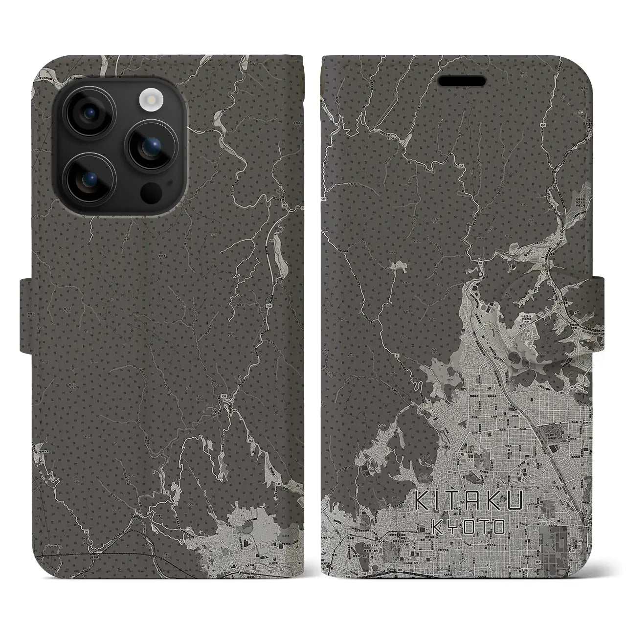 【北区(京都市)】地図柄iPhoneケース(手帳タイプ)モノトーン・iPhone 16 用