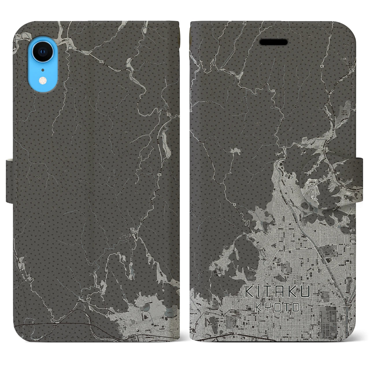 【北区(京都市)】地図柄iPhoneケース(手帳タイプ)モノトーン・iPhone XR 用