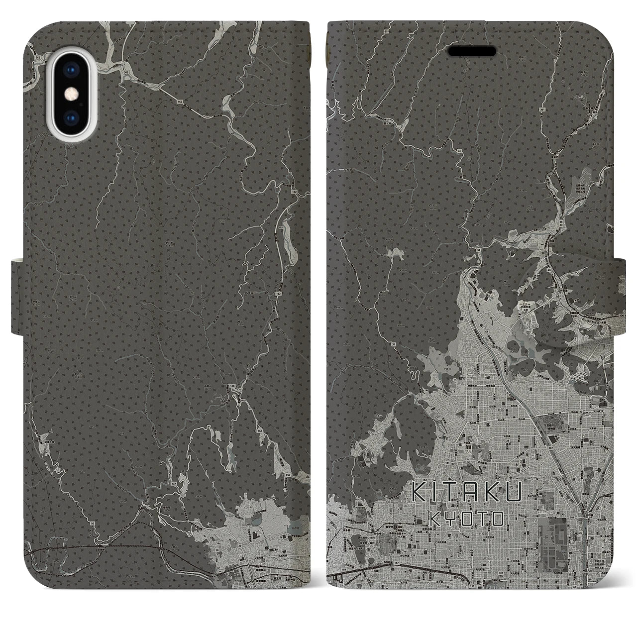 【北区(京都市)】地図柄iPhoneケース(手帳タイプ)モノトーン・iPhone XS Max 用