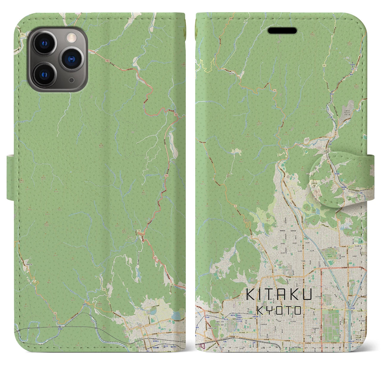 【北区(京都市)】地図柄iPhoneケース(手帳タイプ)ナチュラル・iPhone 11 Pro Max 用