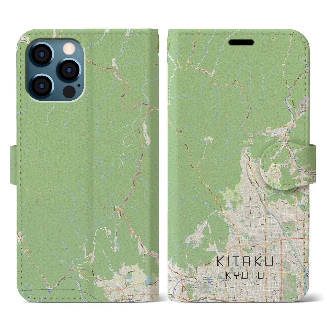 【北区(京都市)】地図柄iPhoneケース(手帳タイプ)ナチュラル・iPhone 12 / 12 Pro 用