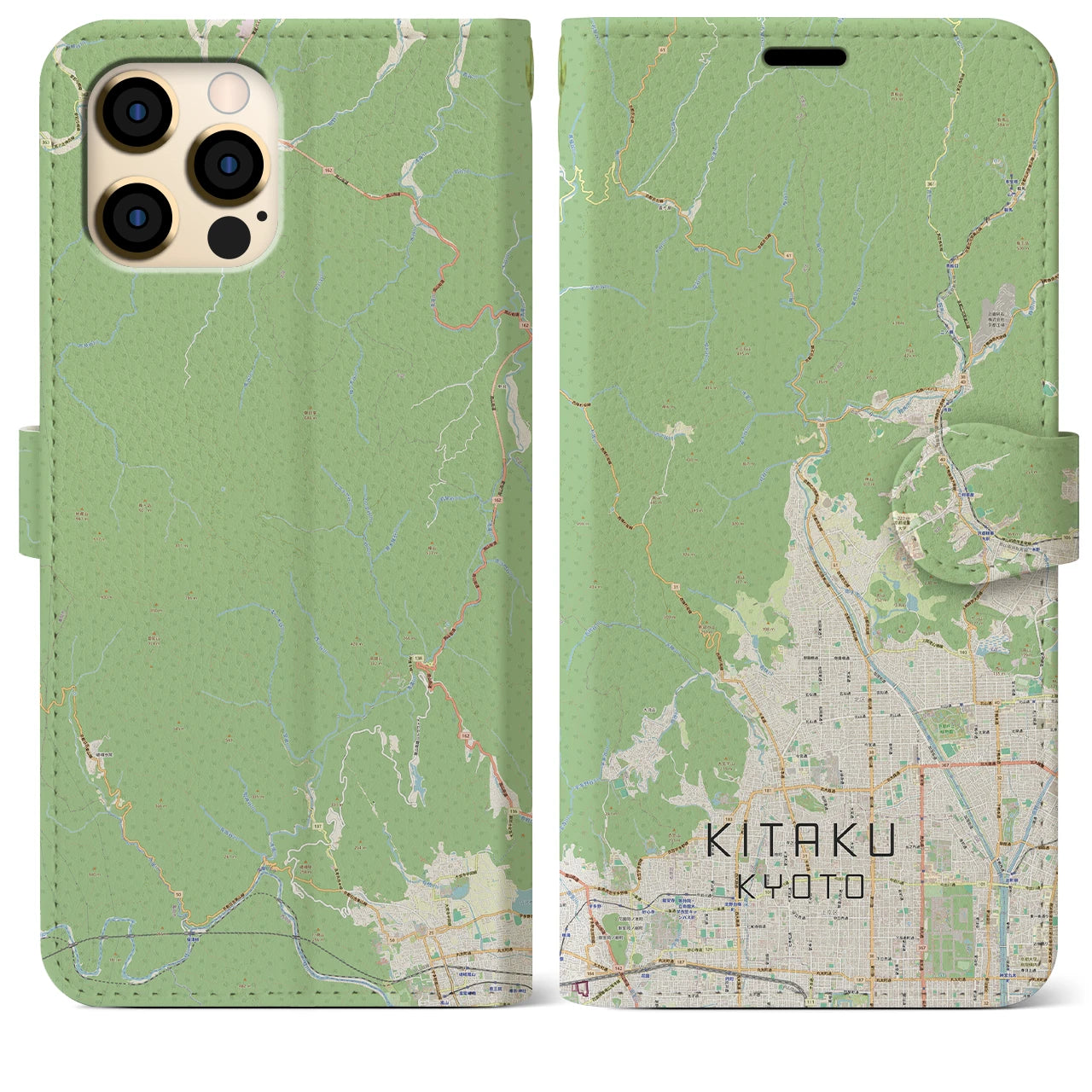 【北区(京都市)】地図柄iPhoneケース(手帳タイプ)ナチュラル・iPhone 12 Pro Max 用