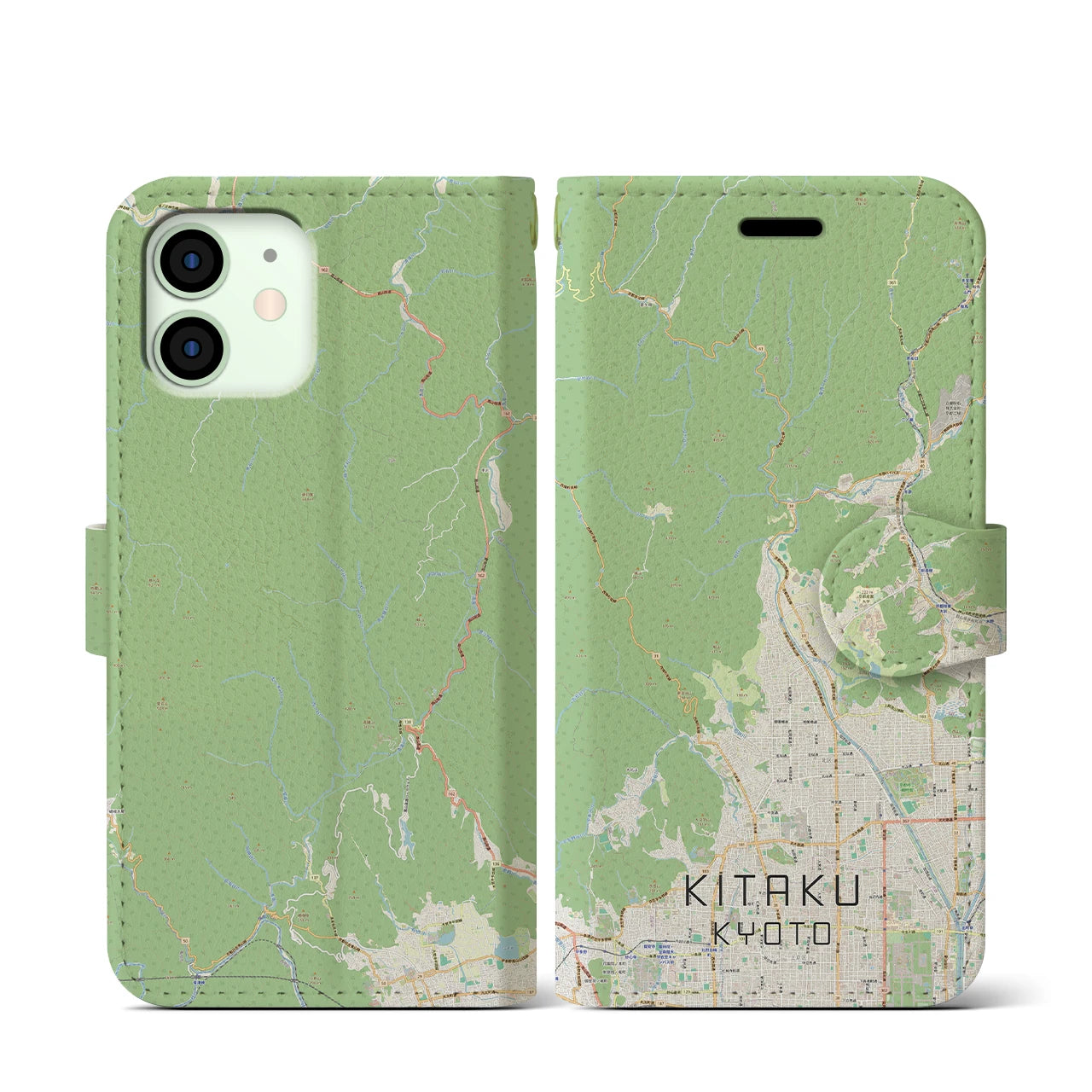 【北区(京都市)】地図柄iPhoneケース(手帳タイプ)ナチュラル・iPhone 12 mini 用
