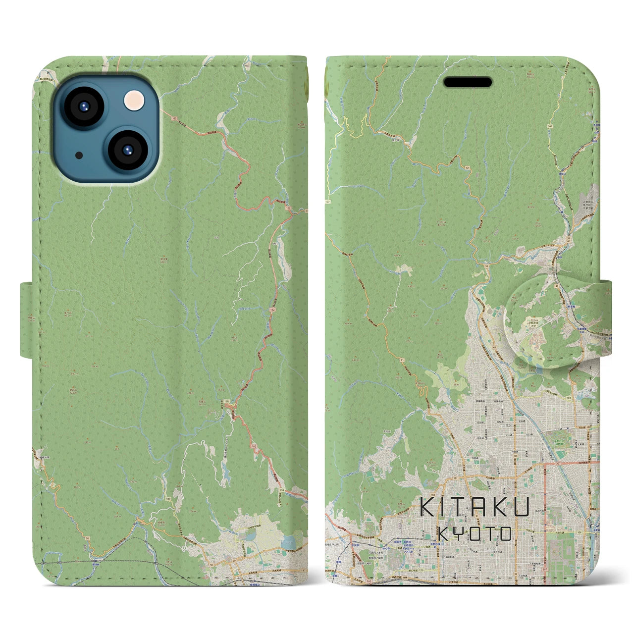 【北区(京都市)】地図柄iPhoneケース(手帳タイプ)ナチュラル・iPhone 13 用
