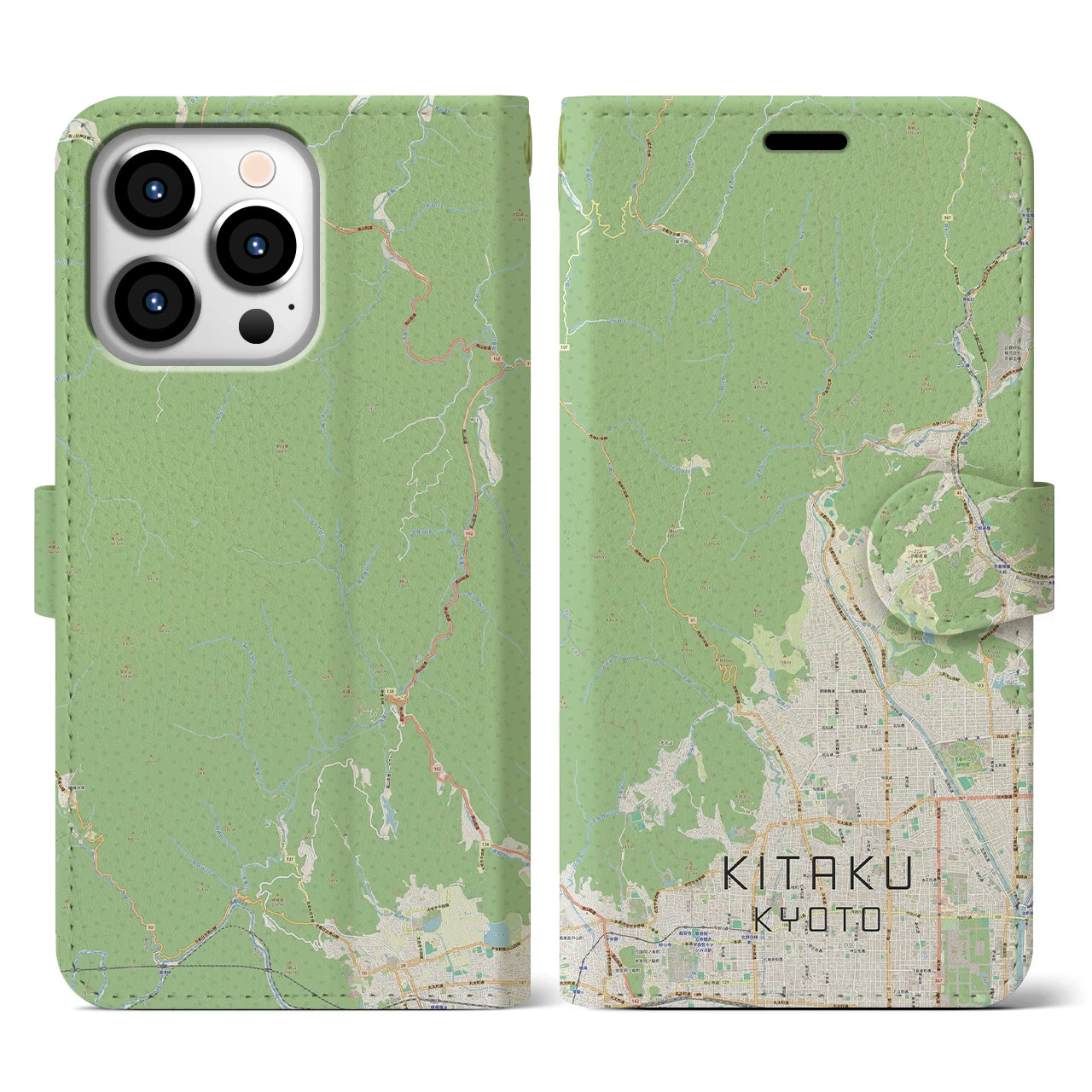 【北区(京都市)】地図柄iPhoneケース(手帳タイプ)ナチュラル・iPhone 13 Pro 用