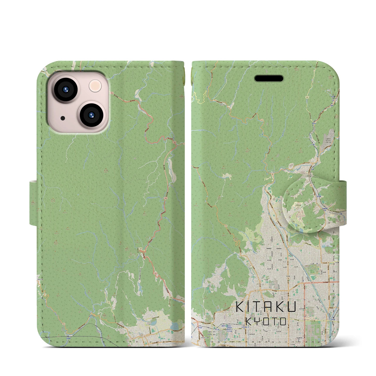 【北区(京都市)】地図柄iPhoneケース(手帳タイプ)ナチュラル・iPhone 13 mini 用