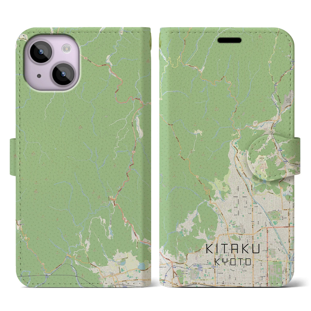 【北区(京都市)】地図柄iPhoneケース(手帳タイプ)ナチュラル・iPhone 14 用