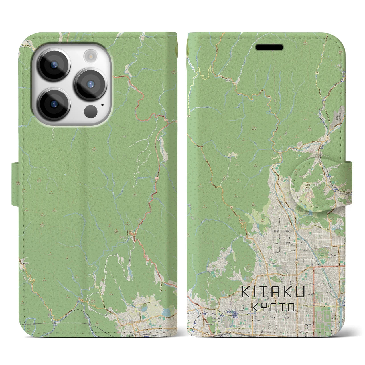 【北区(京都市)】地図柄iPhoneケース(手帳タイプ)ナチュラル・iPhone 14 Pro 用