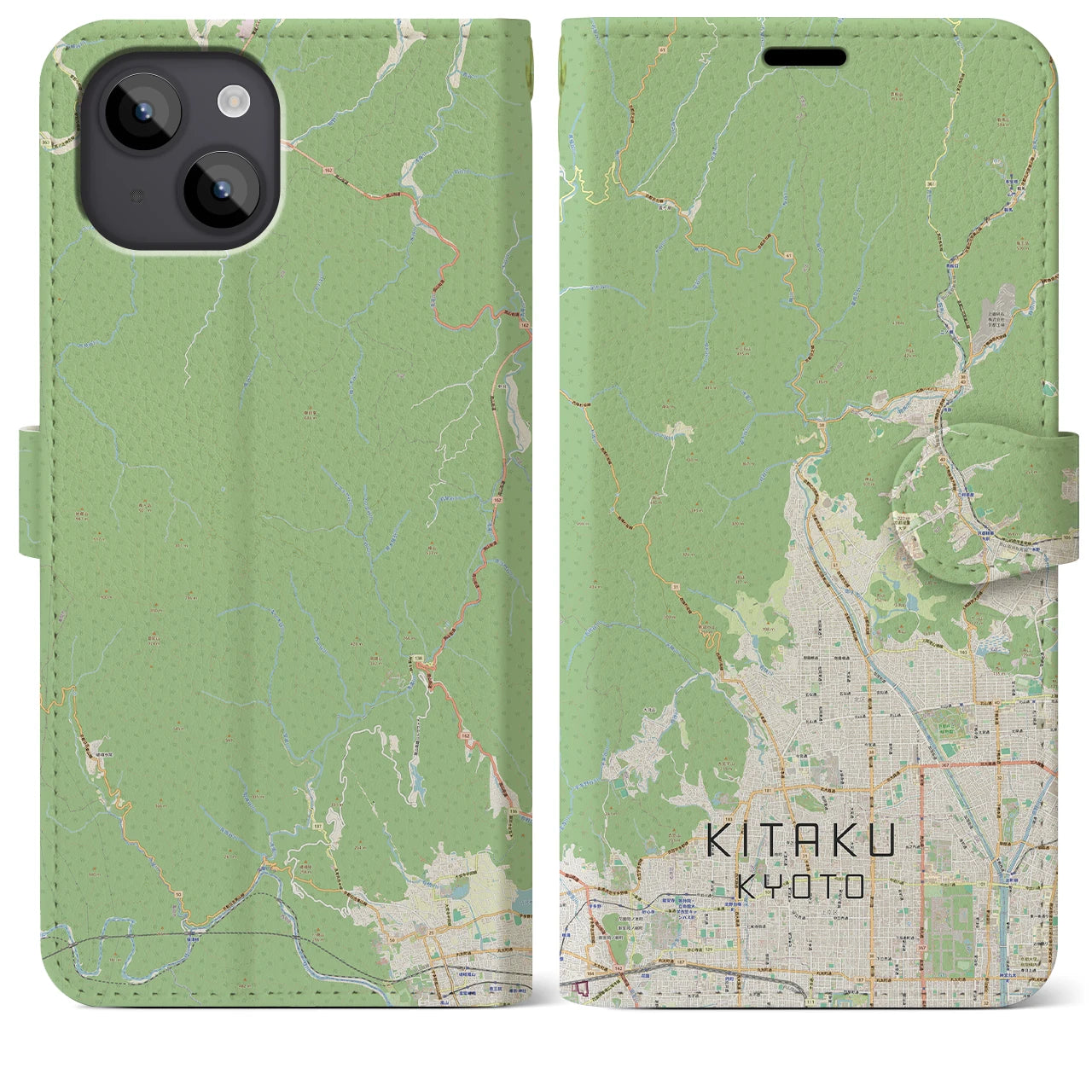 【北区(京都市)】地図柄iPhoneケース(手帳タイプ)ナチュラル・iPhone 14 Plus 用