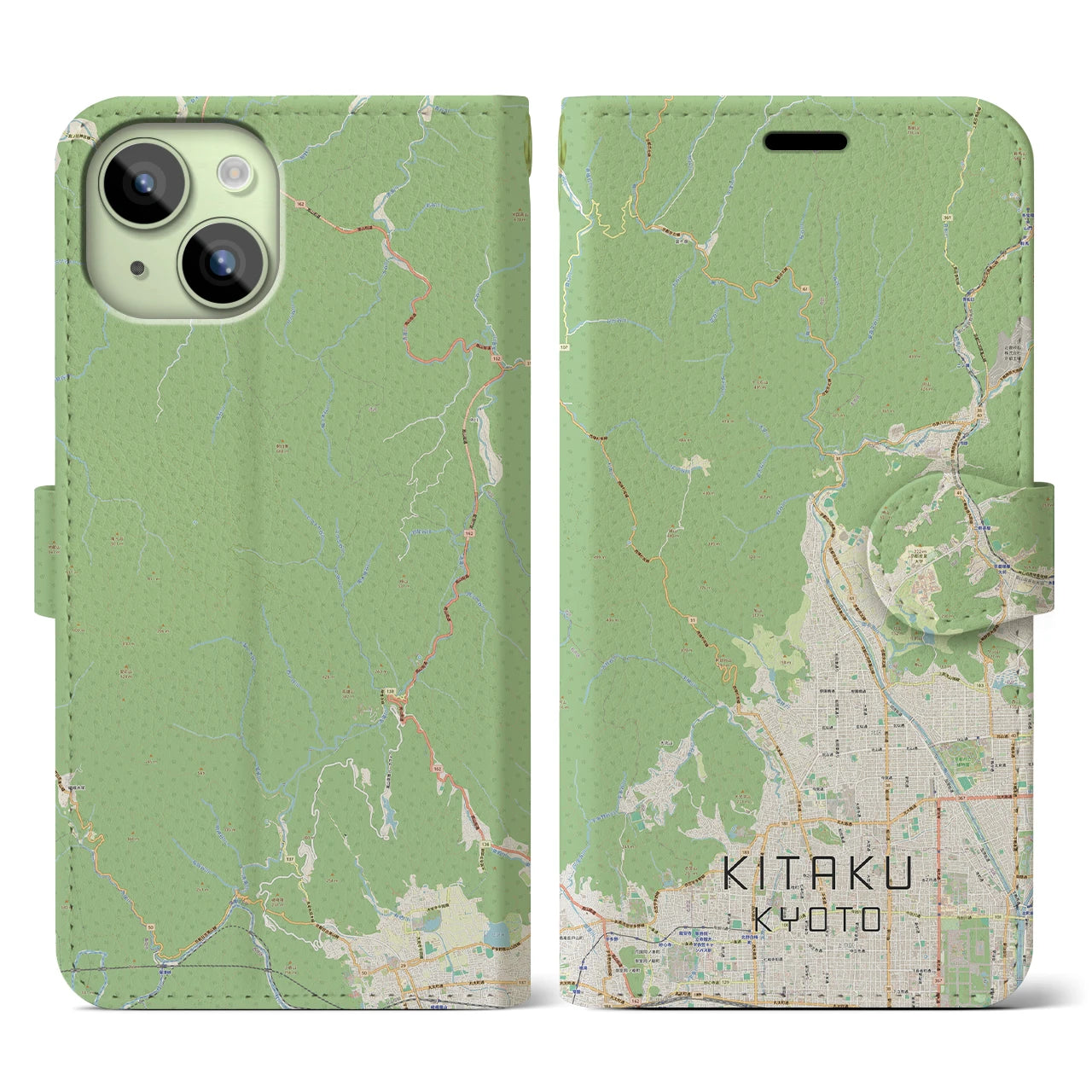【北区(京都市)】地図柄iPhoneケース(手帳タイプ)ナチュラル・iPhone 15 用