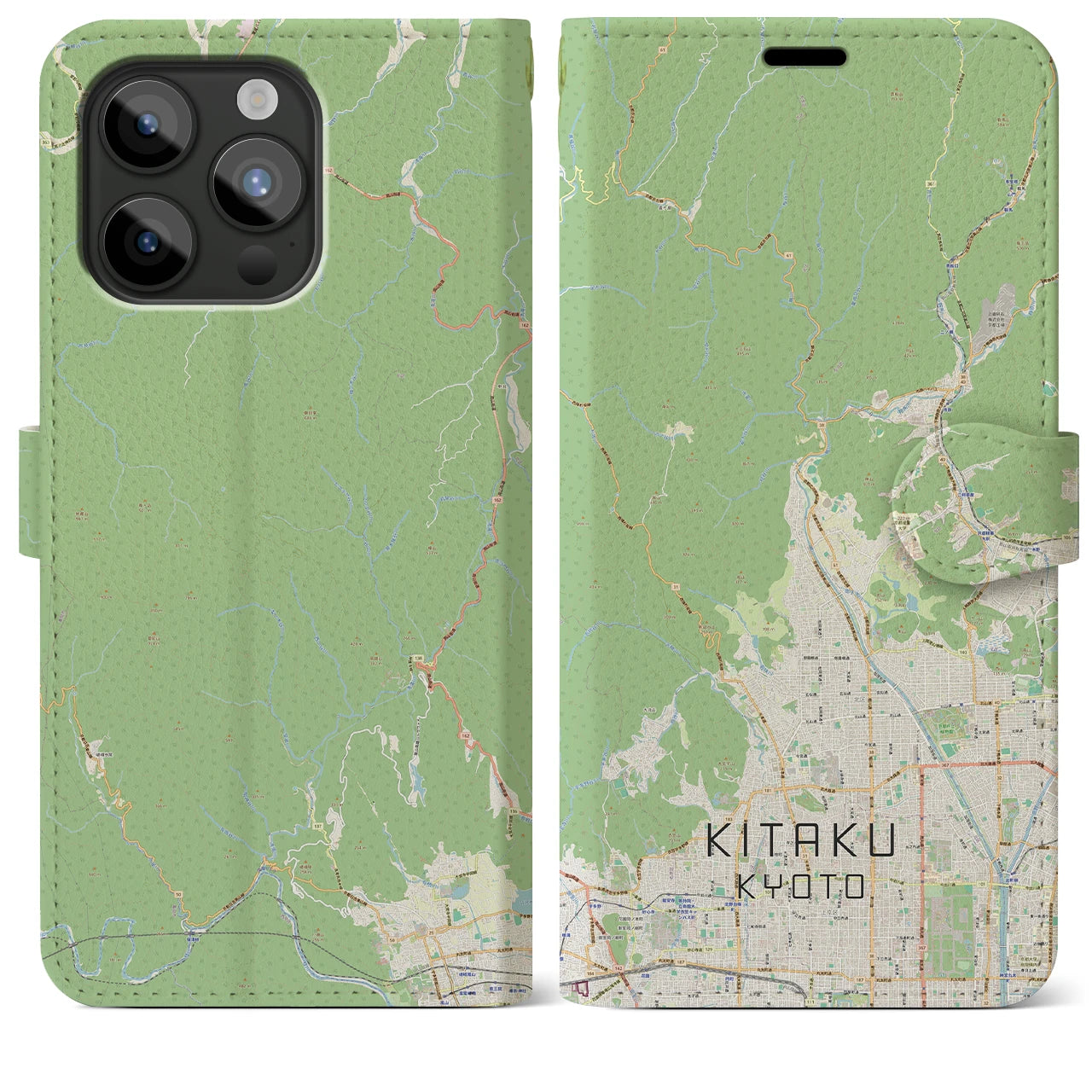 【北区(京都市)】地図柄iPhoneケース(手帳タイプ)ナチュラル・iPhone 15 Pro Max 用