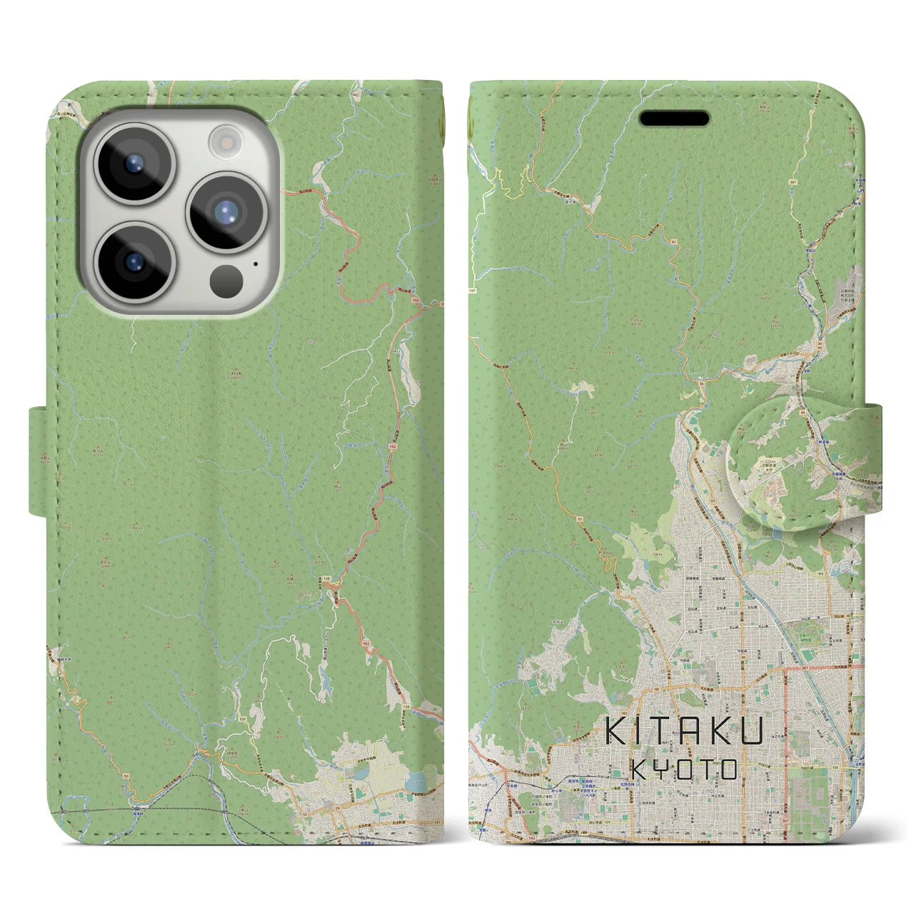 【北区(京都市)】地図柄iPhoneケース(手帳タイプ)ナチュラル・iPhone 15 Pro 用