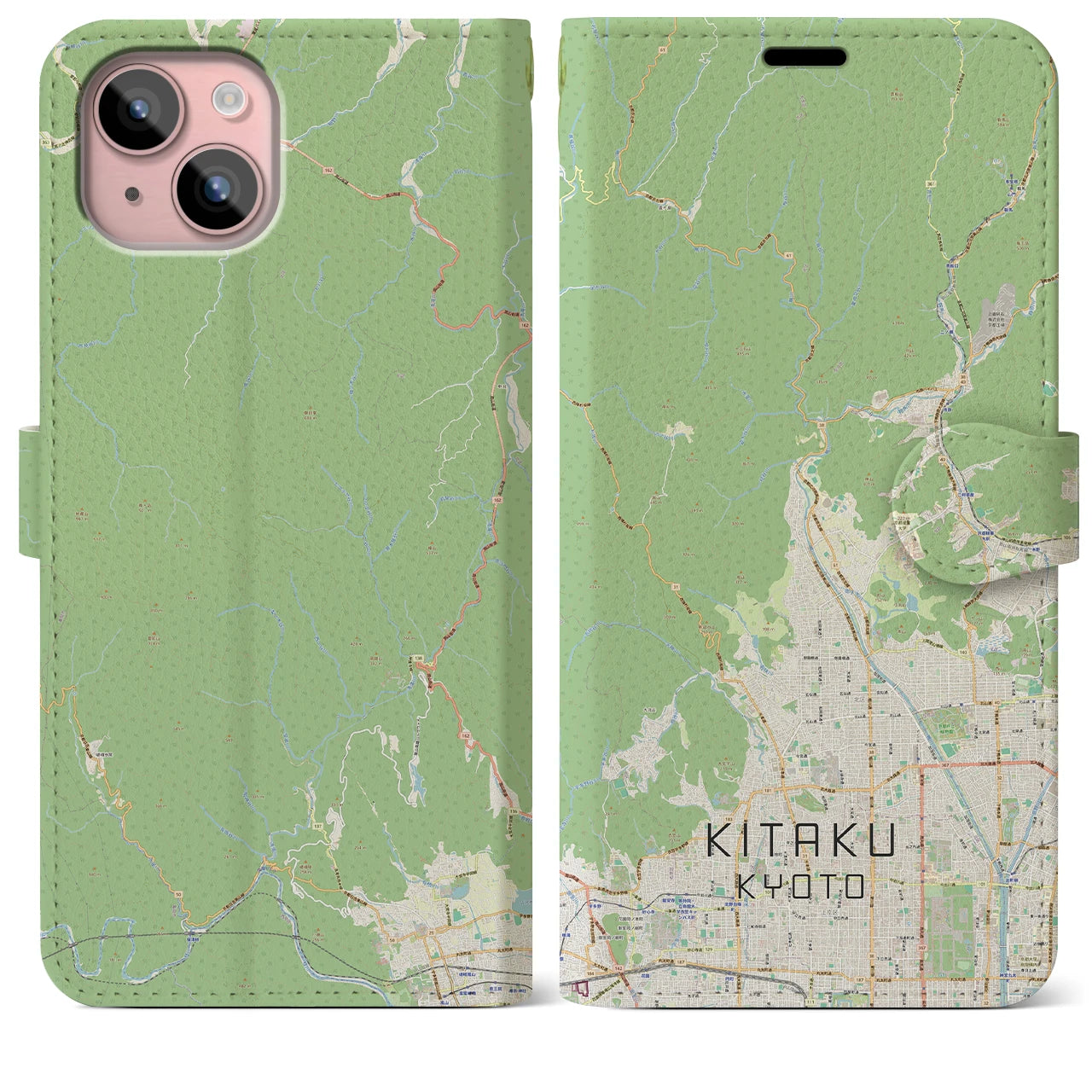 【北区(京都市)】地図柄iPhoneケース(手帳タイプ)ナチュラル・iPhone 15 Plus 用