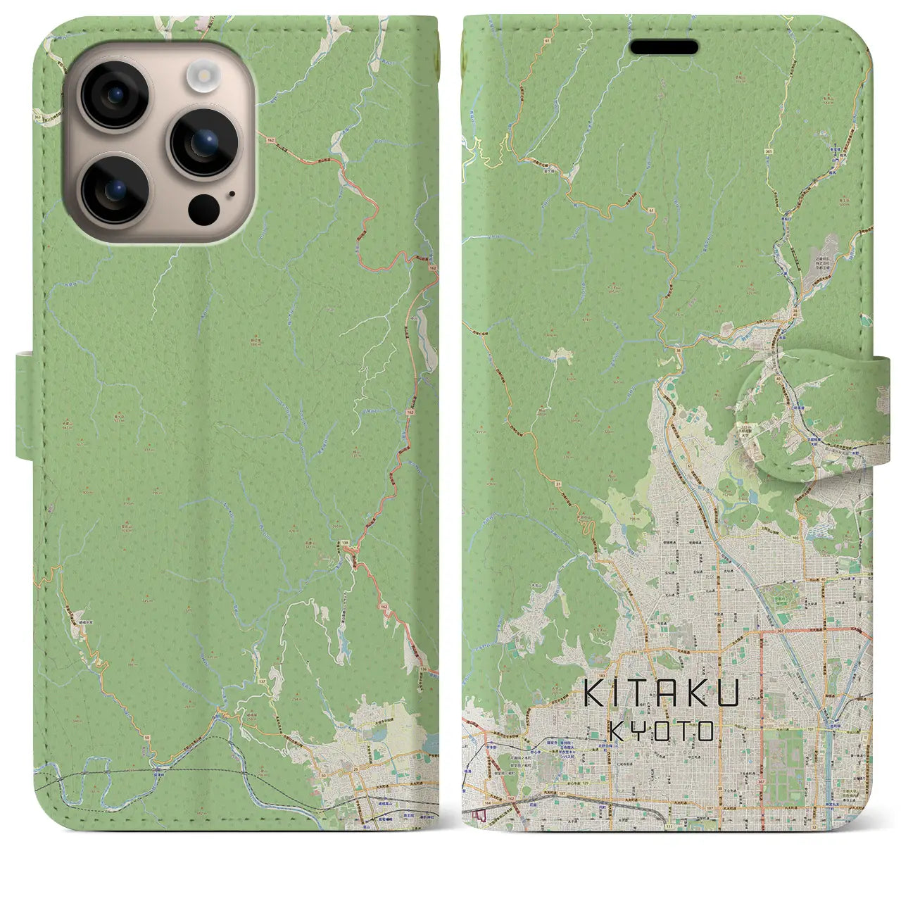 【北区(京都市)】地図柄iPhoneケース(手帳タイプ)ナチュラル・iPhone 16 Plus 用