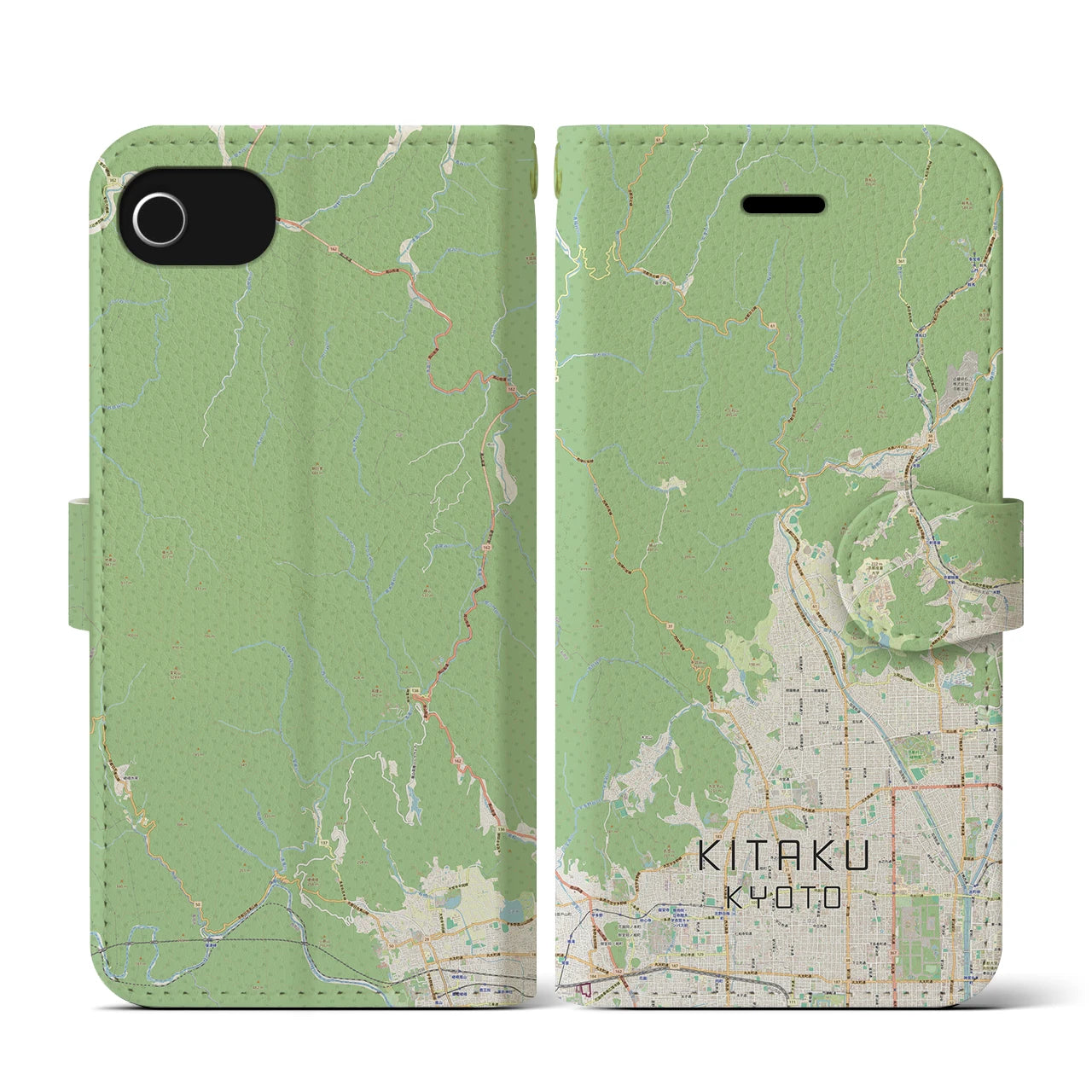 【北区(京都市)】地図柄iPhoneケース(手帳タイプ)ナチュラル・iPhone SE(第3 / 第2世代) / 8 / 7 / 6s / 6 用