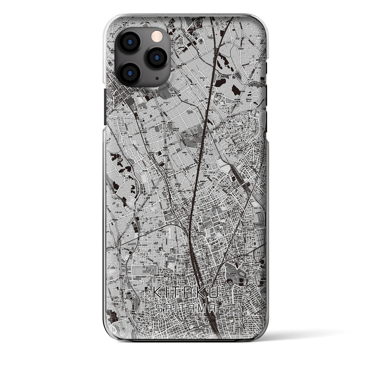 【北区(さいたま市)】地図柄iPhoneケース(クリアタイプ)モノトーン・iPhone 11 Pro Max 用