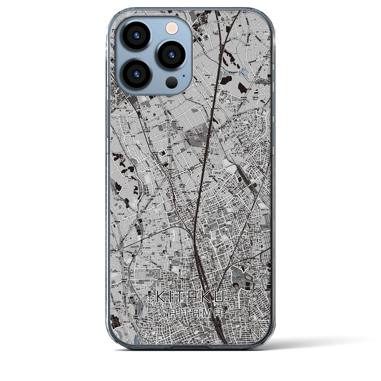 【北区(さいたま市)】地図柄iPhoneケース(クリアタイプ)モノトーン・iPhone 13 Pro Max 用