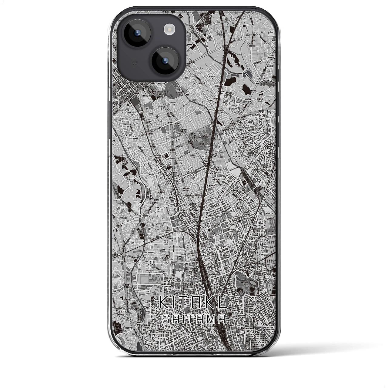 【北区(さいたま市)】地図柄iPhoneケース(クリアタイプ)モノトーン・iPhone 14 Plus 用