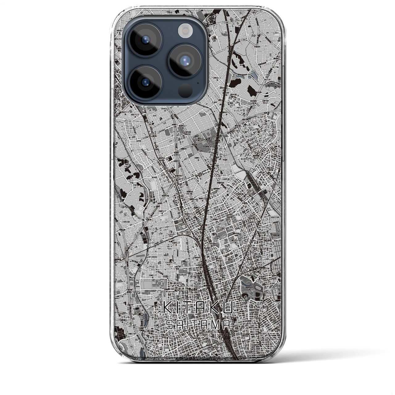 【北区(さいたま市)】地図柄iPhoneケース(クリアタイプ)モノトーン・iPhone 15 Pro Max 用