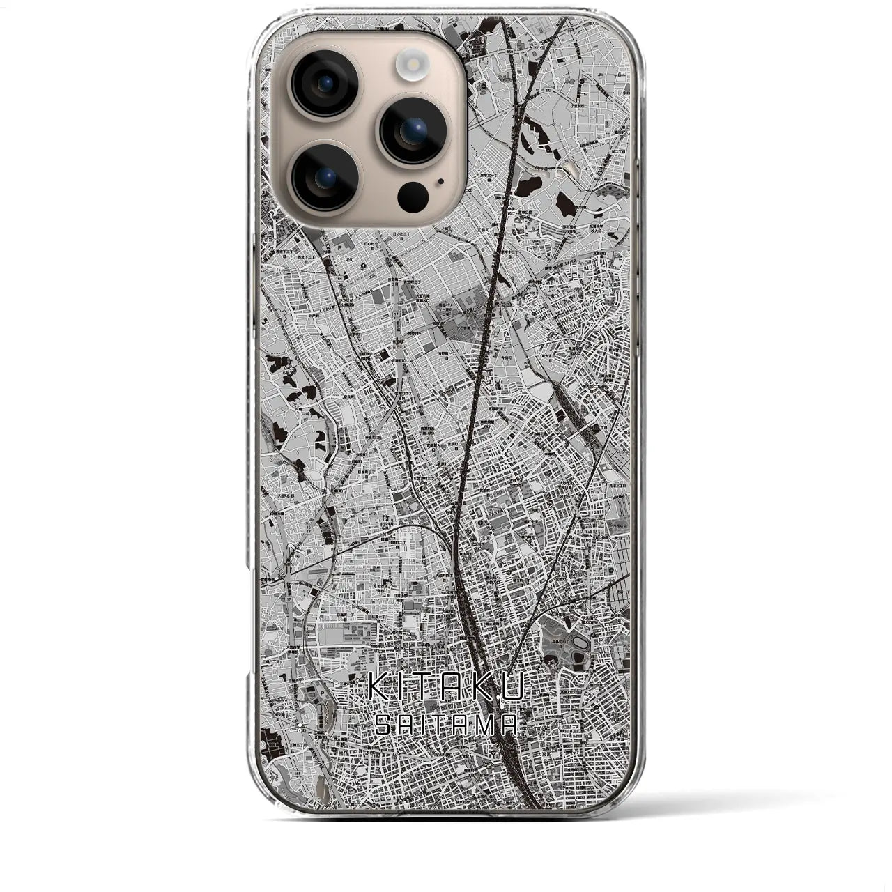 【北区(さいたま市)】地図柄iPhoneケース(クリアタイプ)モノトーン・iPhone 16 Plus 用