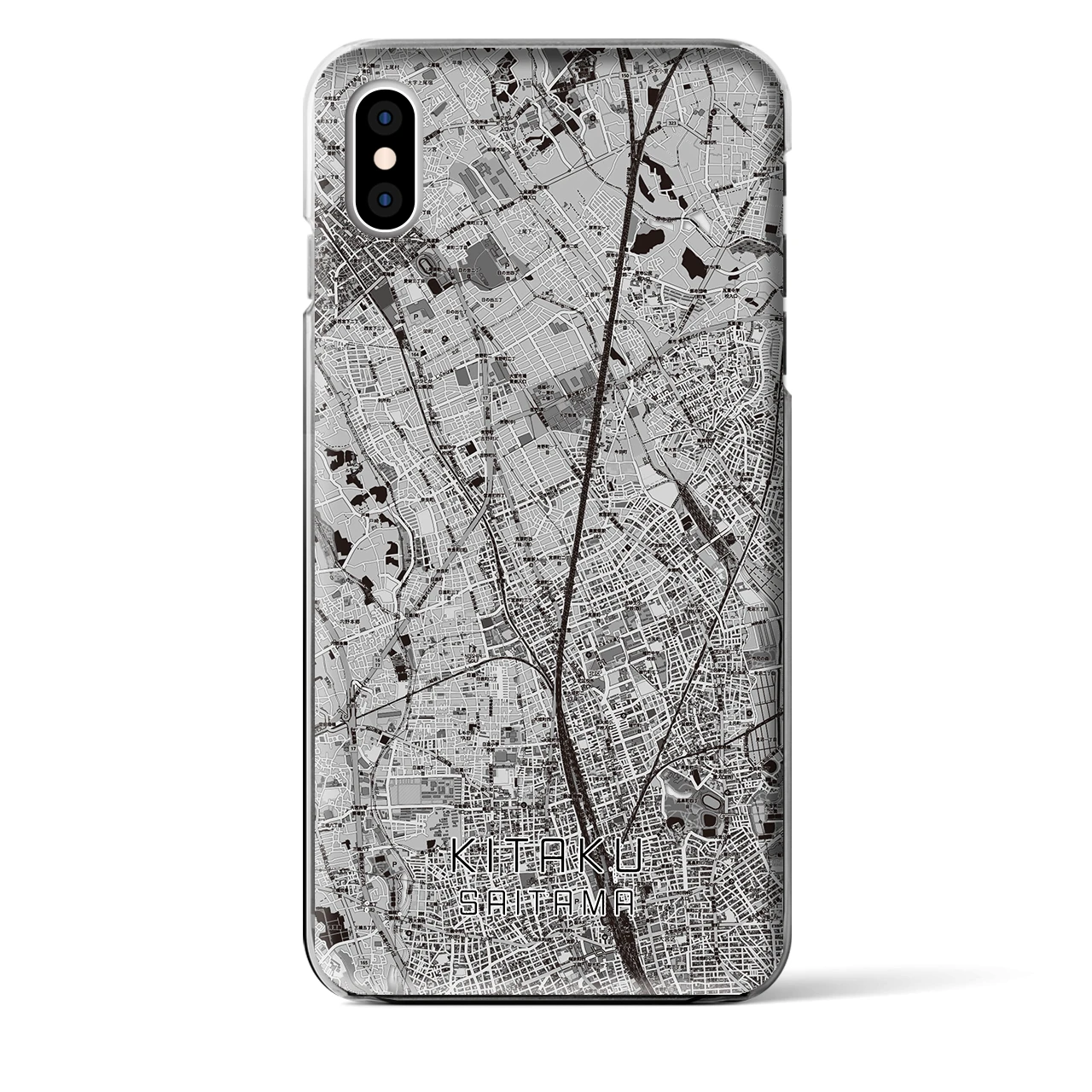 【北区(さいたま市)】地図柄iPhoneケース(クリアタイプ)モノトーン・iPhone XS Max 用