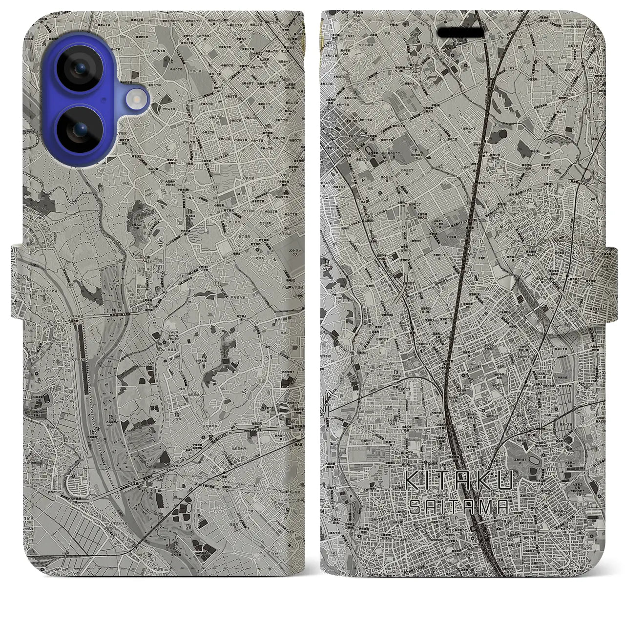 【北区(さいたま市)】地図柄iPhoneケース(手帳タイプ)モノトーン・iPhone 16 Pro Max 用
