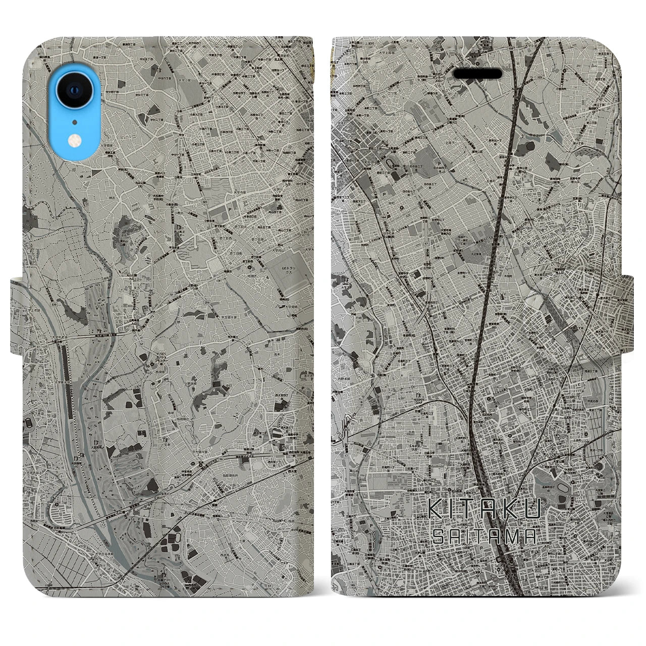 【北区(さいたま市)】地図柄iPhoneケース(手帳タイプ)モノトーン・iPhone XR 用