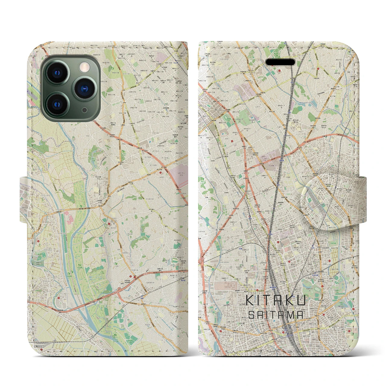 【北区(さいたま市)】地図柄iPhoneケース(手帳タイプ)ナチュラル・iPhone 11 Pro 用