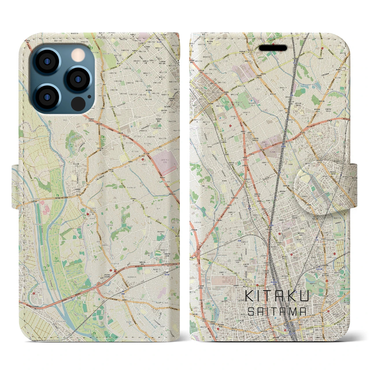 【北区(さいたま市)】地図柄iPhoneケース(手帳タイプ)ナチュラル・iPhone 12 / 12 Pro 用