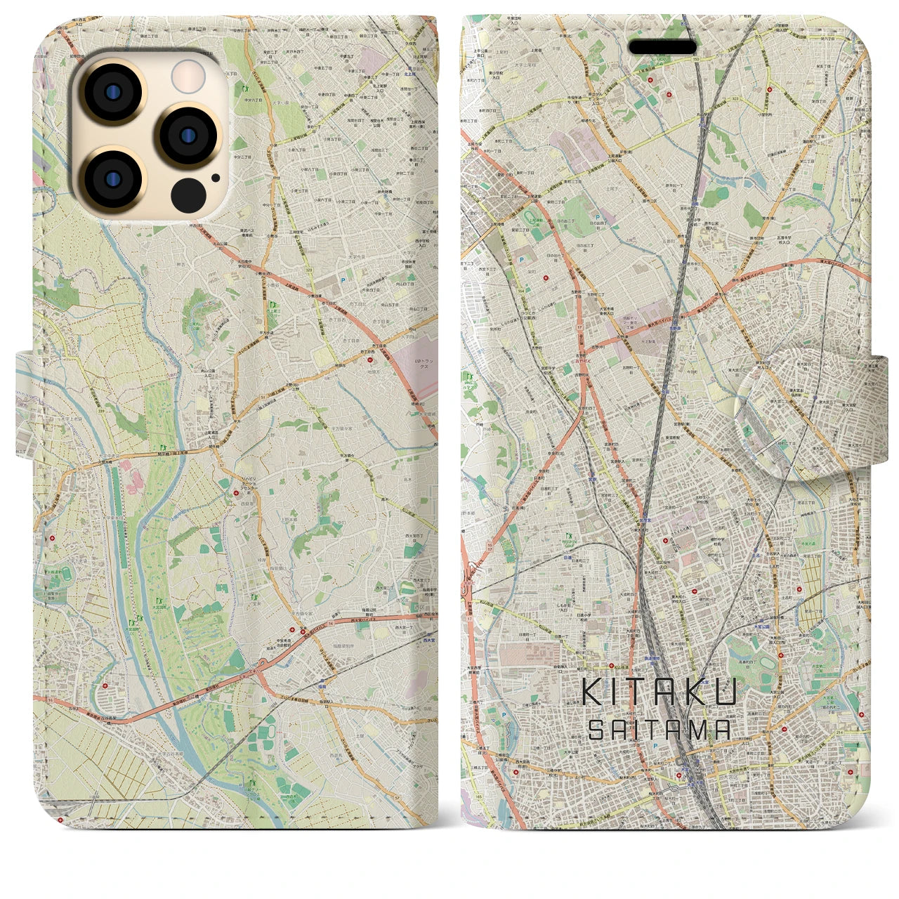 【北区(さいたま市)】地図柄iPhoneケース(手帳タイプ)ナチュラル・iPhone 12 Pro Max 用