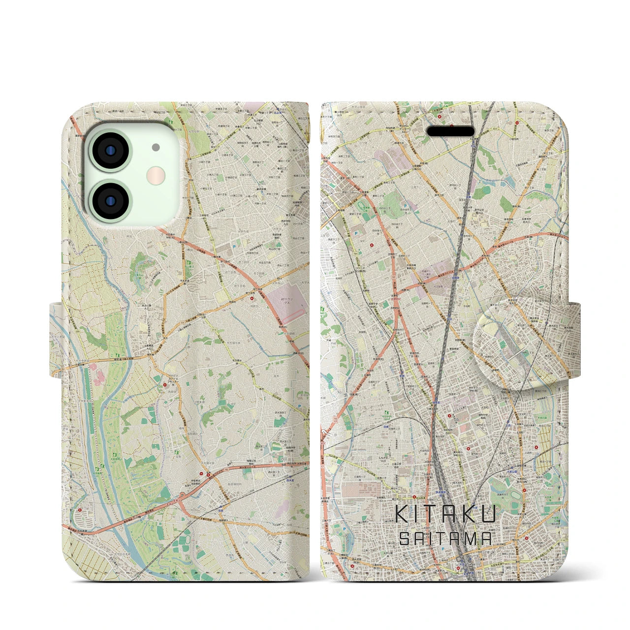 【北区(さいたま市)】地図柄iPhoneケース(手帳タイプ)ナチュラル・iPhone 12 mini 用