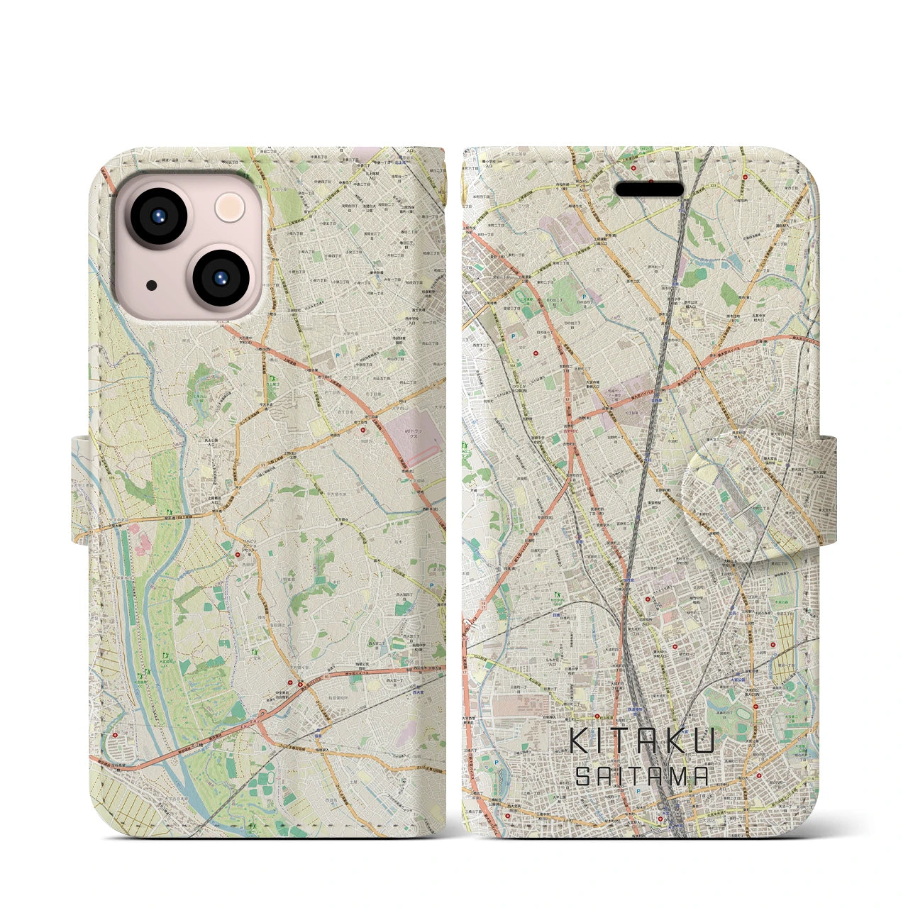 【北区(さいたま市)】地図柄iPhoneケース(手帳タイプ)ナチュラル・iPhone 13 mini 用