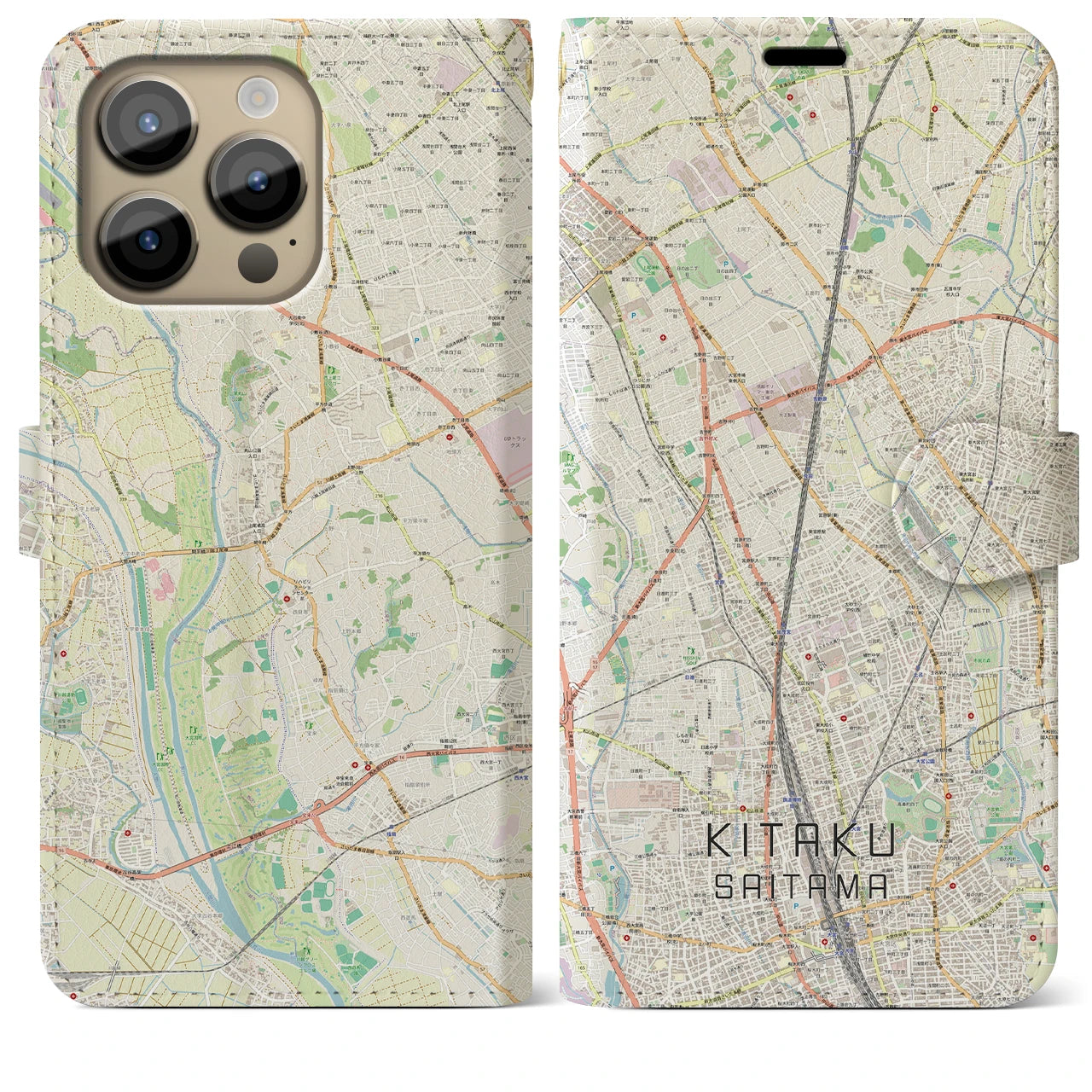 【北区(さいたま市)】地図柄iPhoneケース(手帳タイプ)ナチュラル・iPhone 14 Pro Max 用