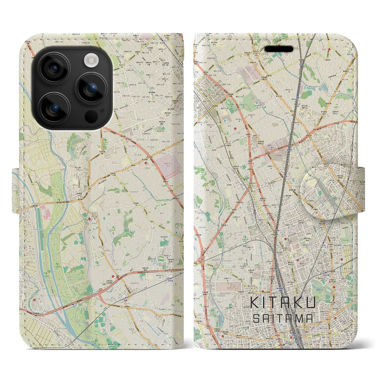 【北区(さいたま市)】地図柄iPhoneケース(手帳タイプ)ナチュラル・iPhone 16 用