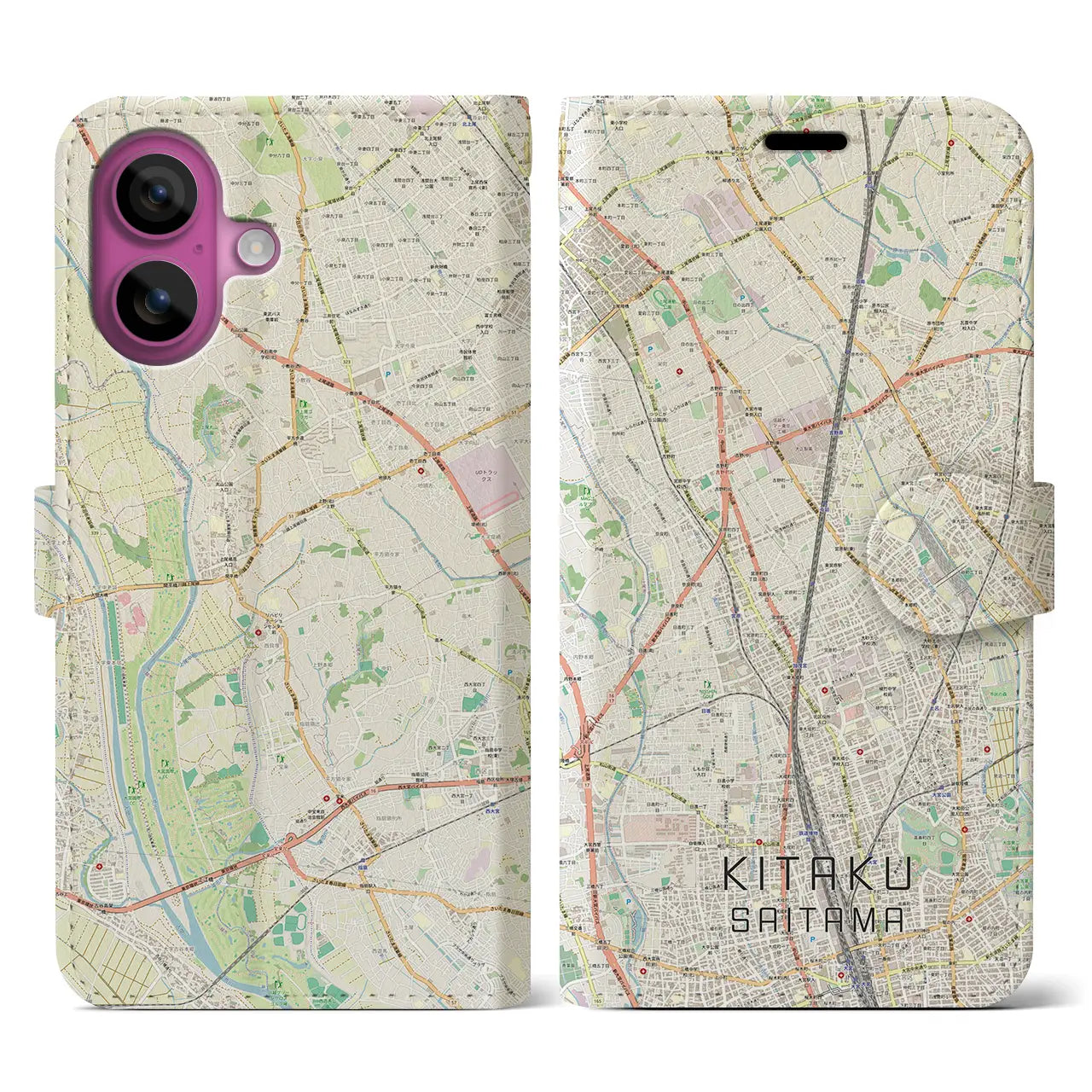 【北区(さいたま市)】地図柄iPhoneケース(手帳タイプ)ナチュラル・iPhone 16 Pro 用