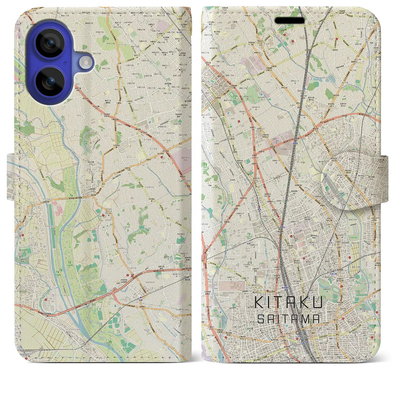 【北区(さいたま市)】地図柄iPhoneケース(手帳タイプ)ナチュラル・iPhone 16 Pro Max 用