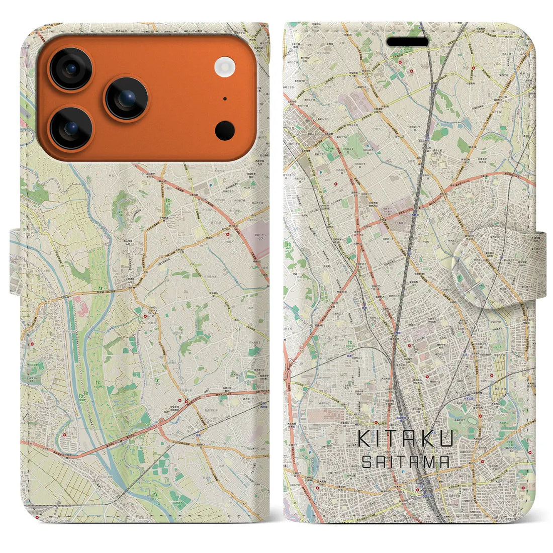 【北区(さいたま市)】地図柄iPhoneケース(手帳タイプ)モノトーン・iPhone 17 Pro Max 用