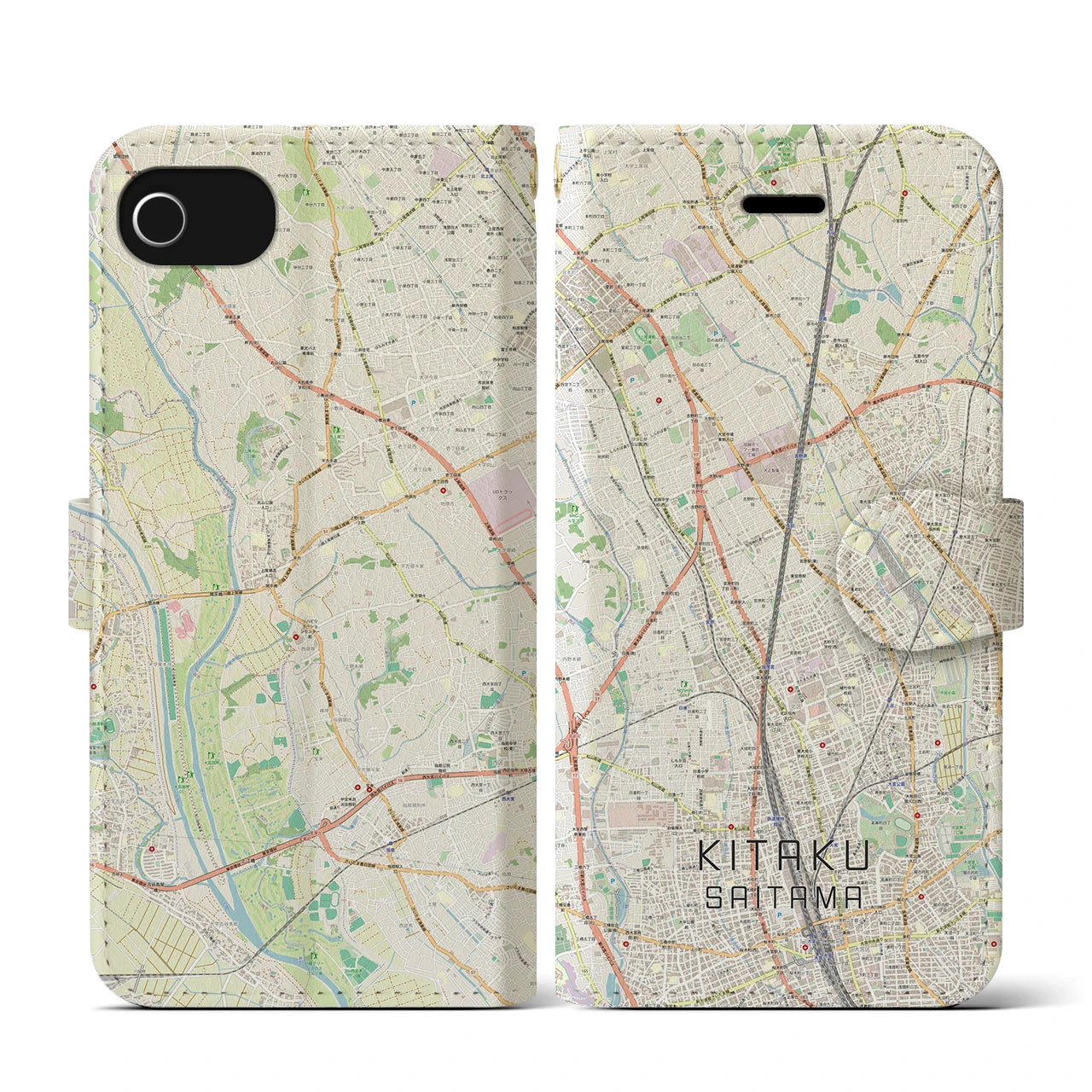 【北区(さいたま市)】地図柄iPhoneケース(手帳タイプ)ナチュラル・iPhone SE(第3 / 第2世代) / 8 / 7 / 6s / 6 用