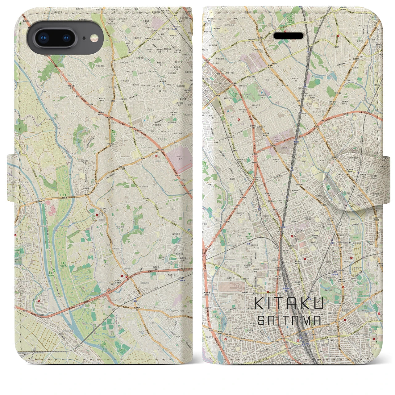 【北区(さいたま市)】地図柄iPhoneケース(手帳タイプ)ナチュラル・iPhone 8Plus /7Plus / 6sPlus / 6Plus 用