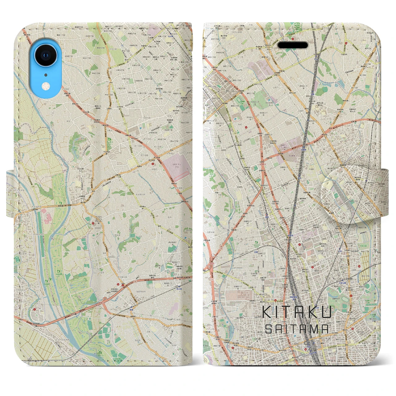 【北区(さいたま市)】地図柄iPhoneケース(手帳タイプ)ナチュラル・iPhone XR 用