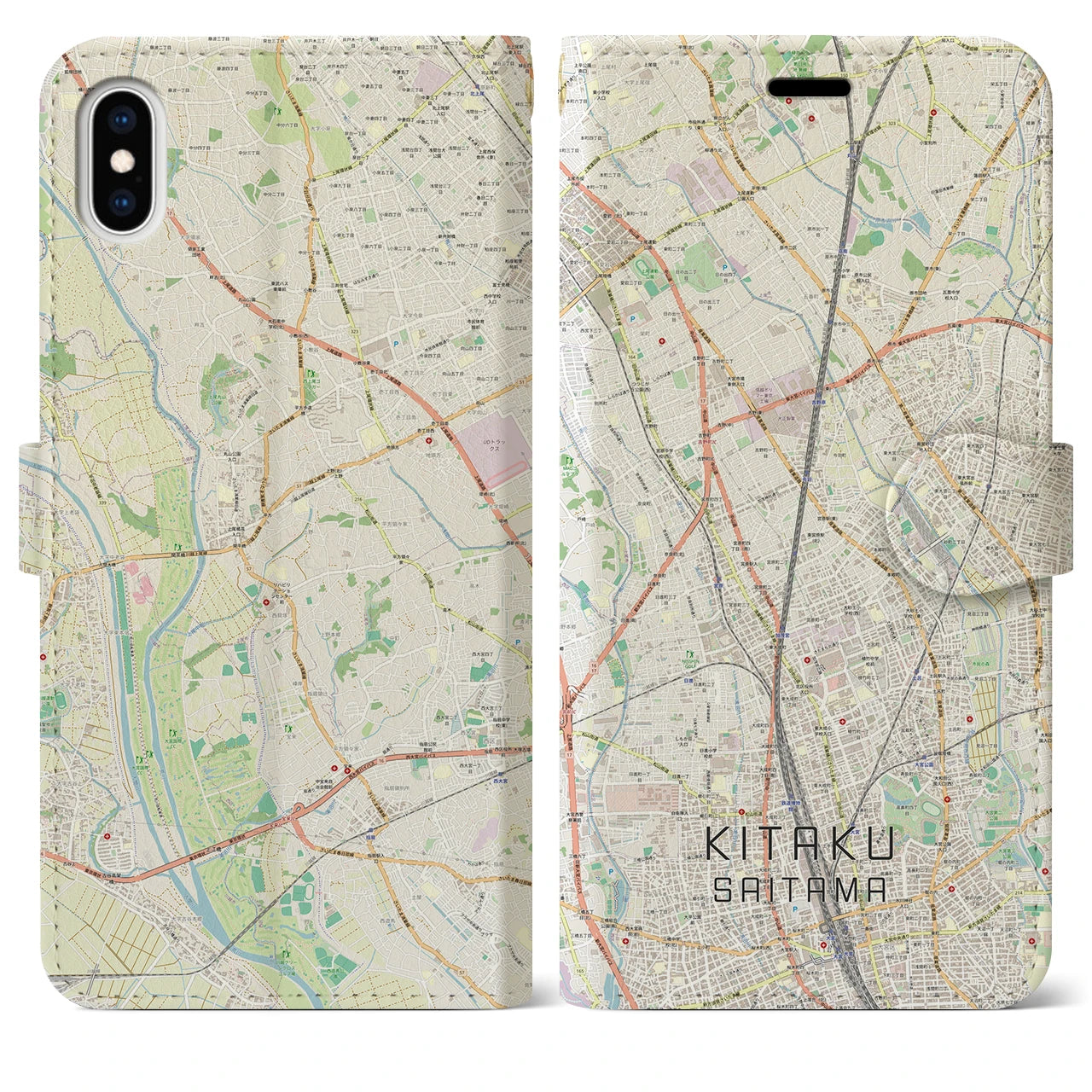 【北区(さいたま市)】地図柄iPhoneケース(手帳タイプ)ナチュラル・iPhone XS Max 用