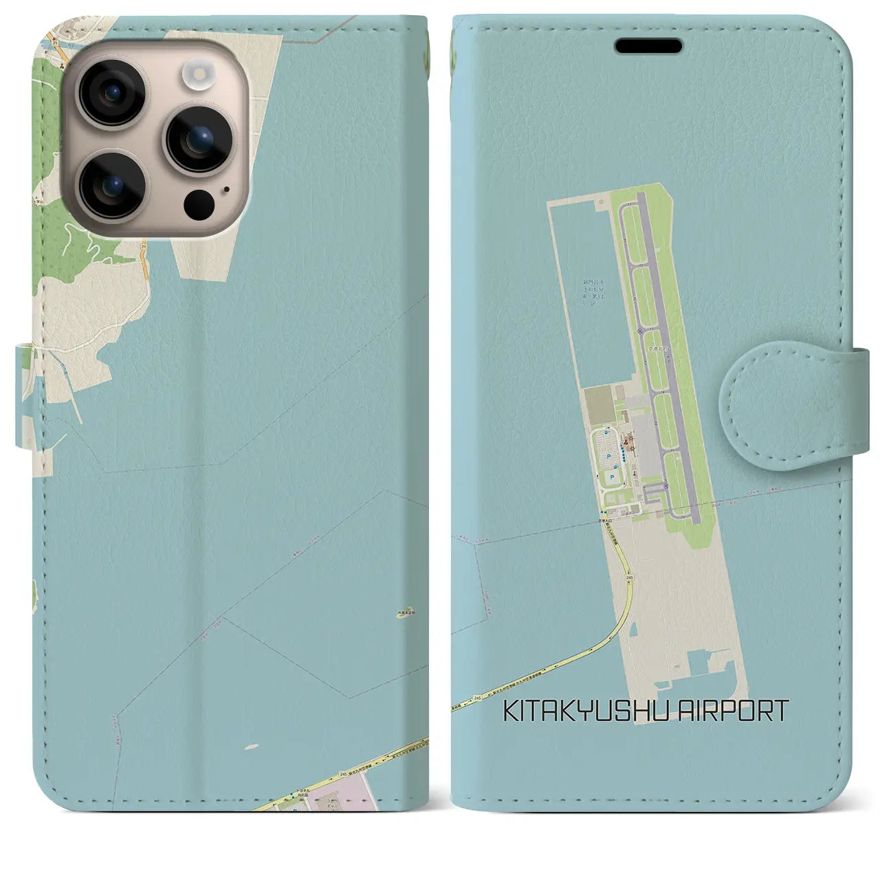 【北九州空港(福岡県)】地図柄iPhoneケース(手帳タイプ)ナチュラル・iPhone 16 Plus 用