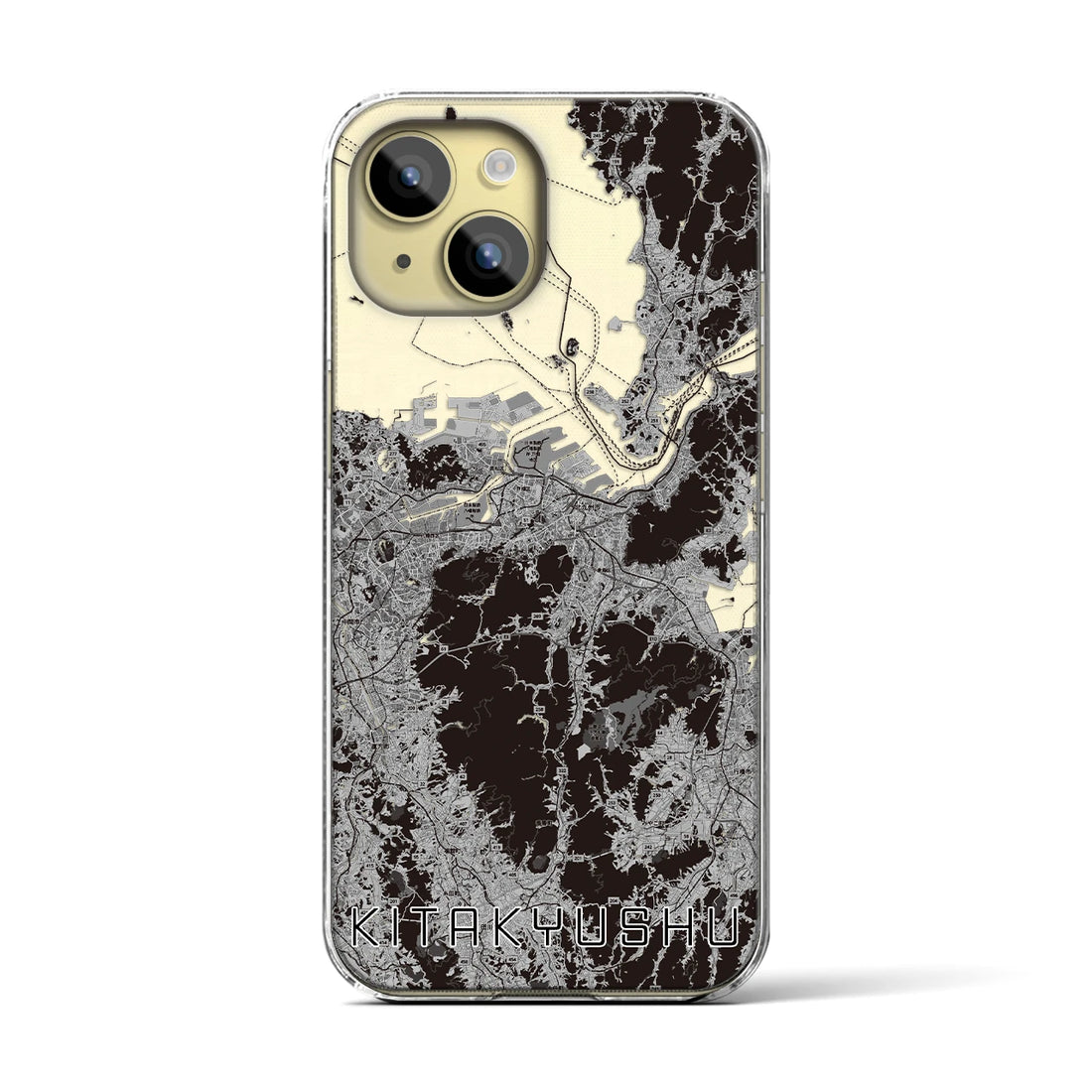 【北九州(福岡県)】地図柄iPhoneケース(クリアタイプ)モノトーン・iPhone 15 用