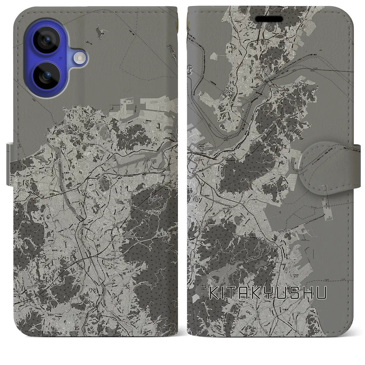【北九州(福岡県)】地図柄iPhoneケース(手帳タイプ)モノトーン・iPhone 16 Pro Max 用