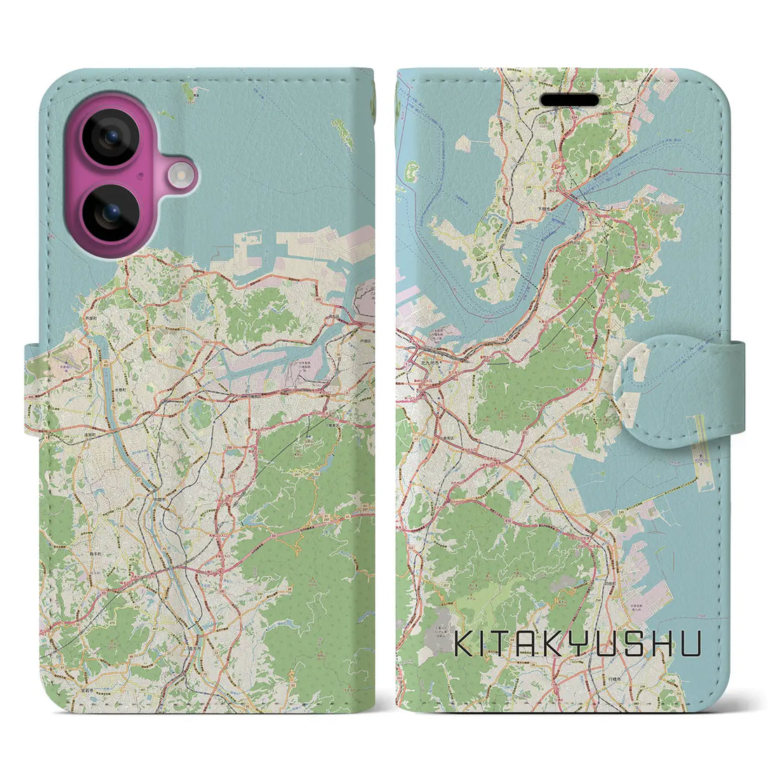 【北九州(福岡県)】地図柄iPhoneケース(手帳タイプ)ナチュラル・iPhone 16 Pro 用