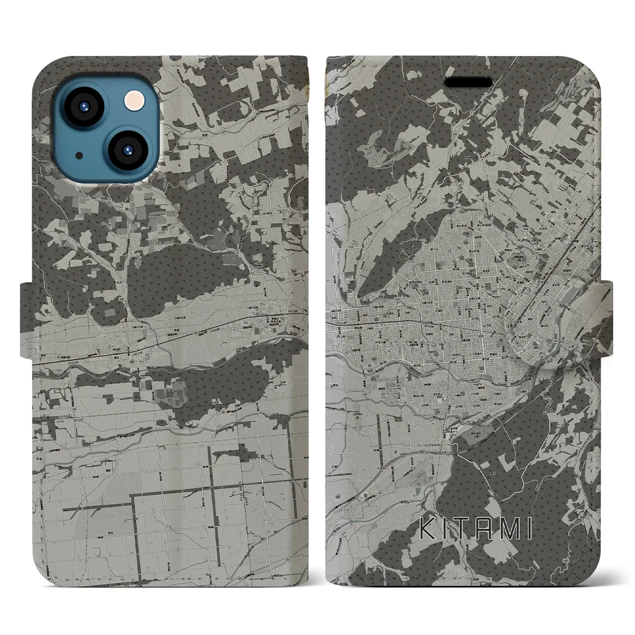 【北見(北海道)】地図柄iPhoneケース(手帳タイプ)モノトーン・iPhone 13 用