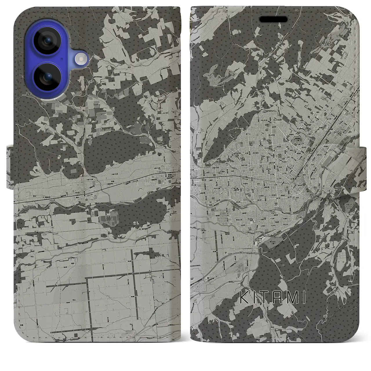【北見(北海道)】地図柄iPhoneケース(手帳タイプ)モノトーン・iPhone 16 Pro Max 用