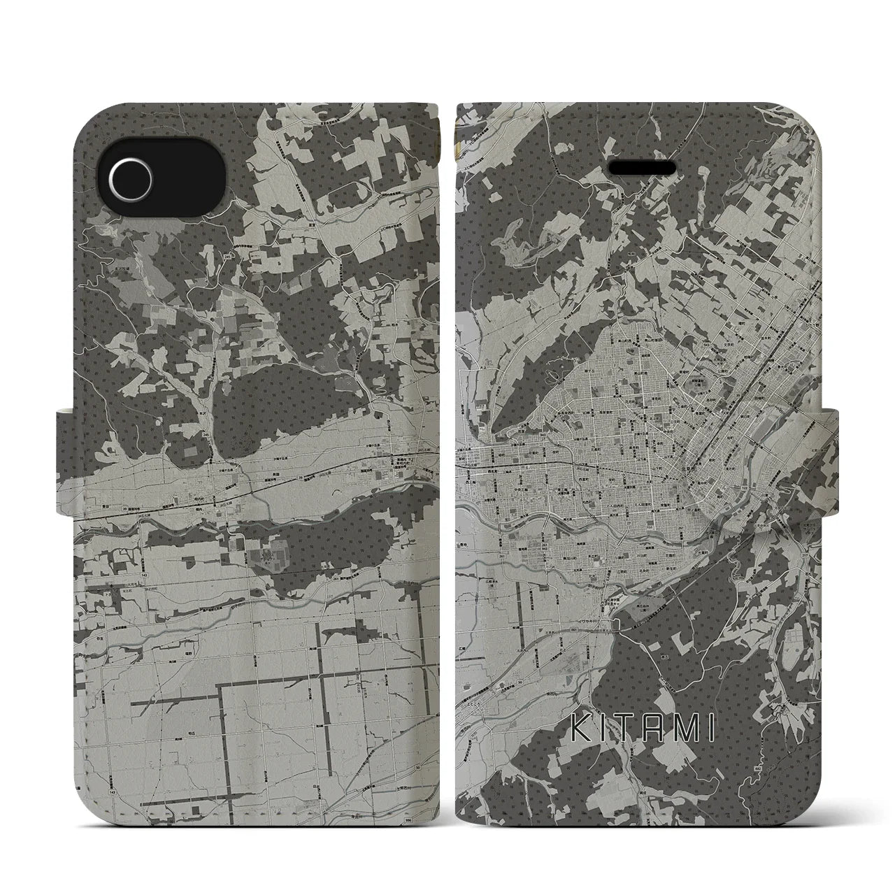 【北見(北海道)】地図柄iPhoneケース(手帳タイプ)モノトーン・iPhone SE(第3 / 第2世代) / 8 / 7 / 6s / 6 用