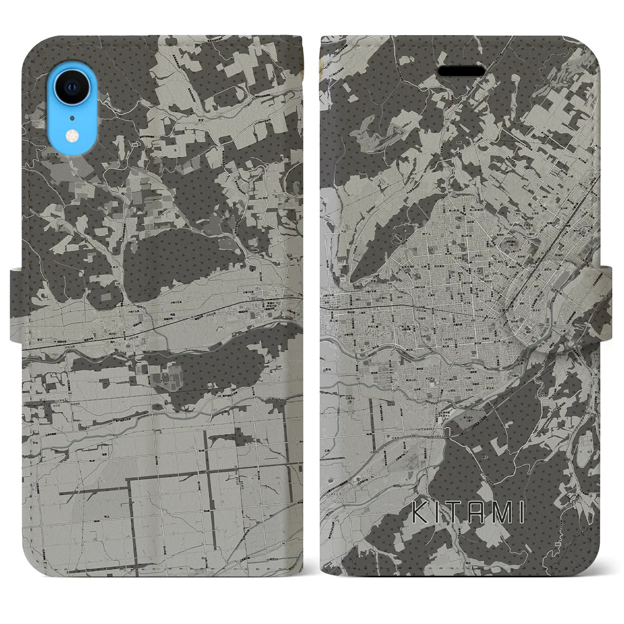 【北見(北海道)】地図柄iPhoneケース(手帳タイプ)モノトーン・iPhone XR 用